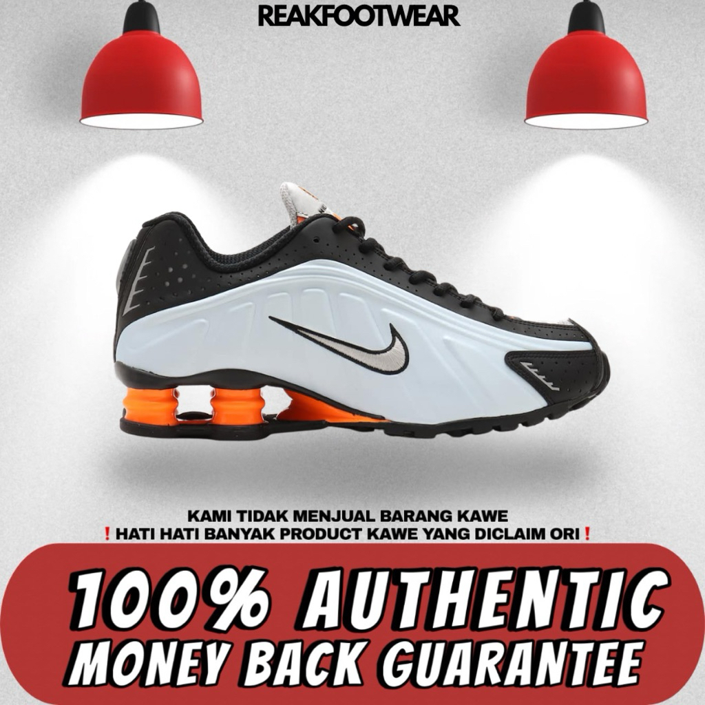 Nike Shox R4 Blue Tint Total Orange Black Metallic Silver 100% Authentic - AR3565-401