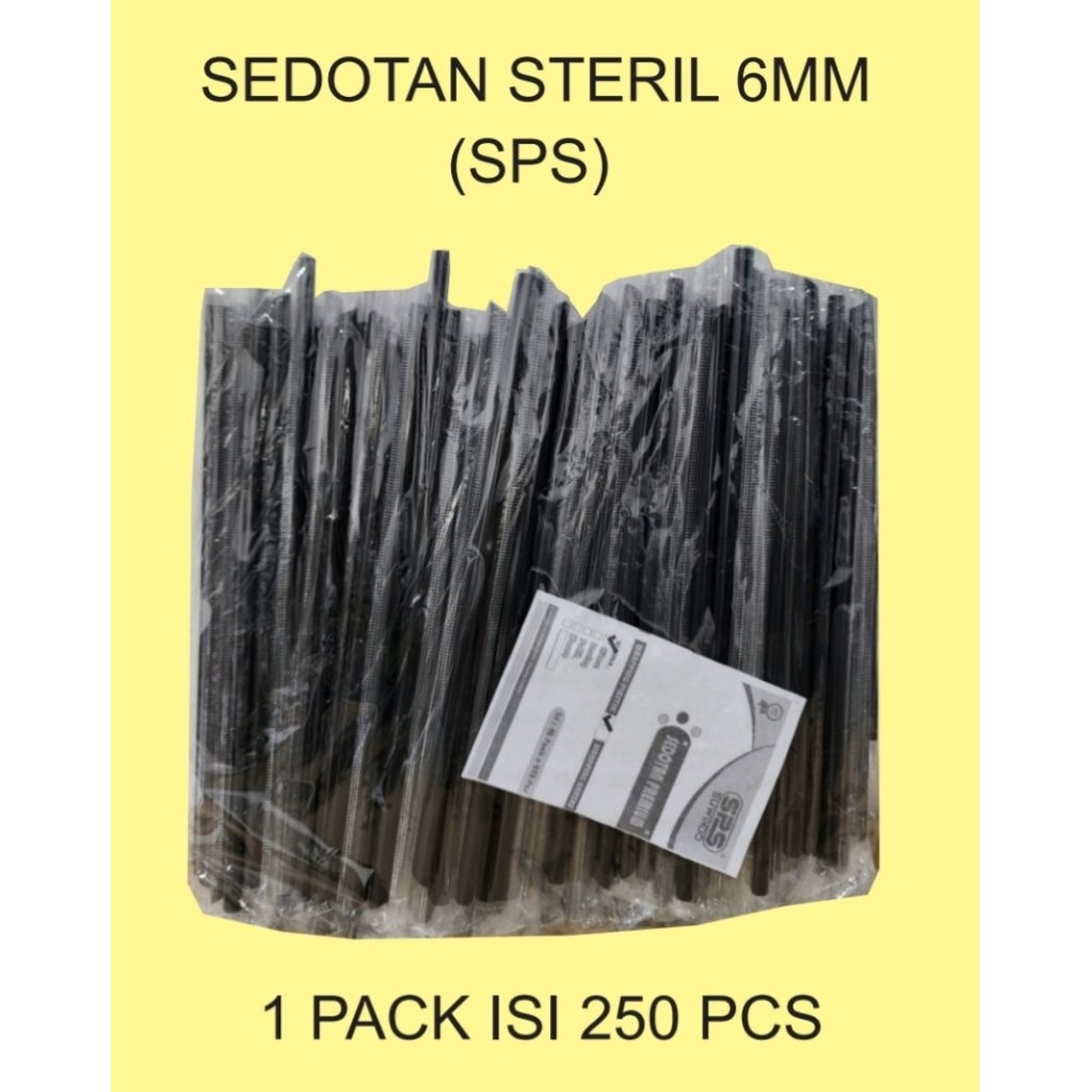 SEDOTAN HITAM STERIL 6MM (ISI 250 PCS) / SEDOTAN ES TEH HITAM LANCIP BUNGKUS PLASTIK (ISI 250 PCS)