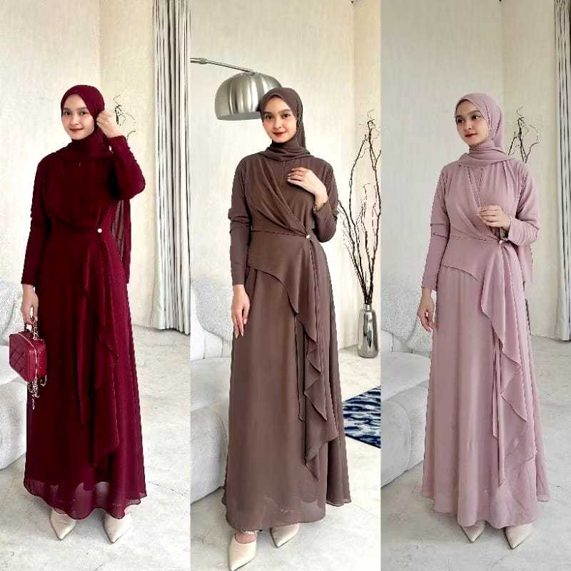 Sabira Dress Ceruti Ootd Hijab Lebaran Seragam Kondangan Bridesmaid Simple
