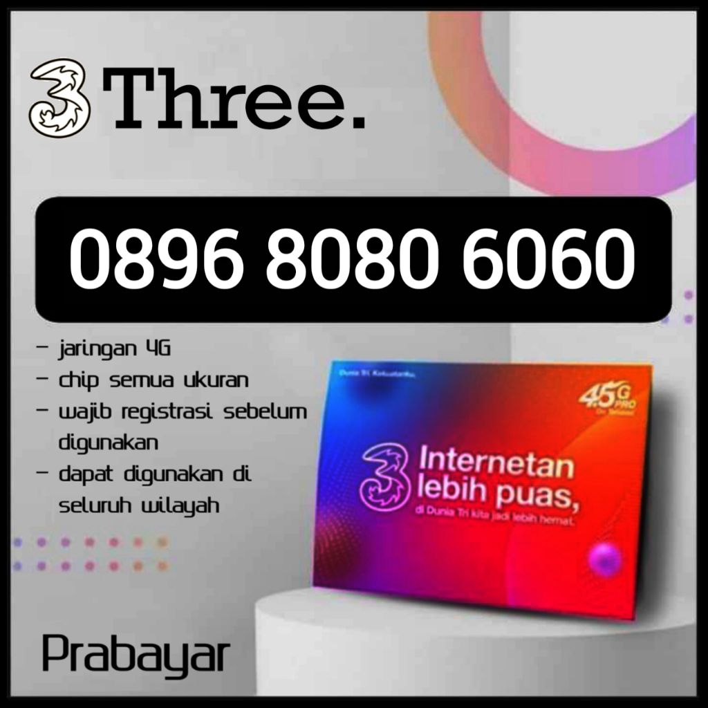 Tri Three Nomor Cantik Kartu Perdana Prabayar 4G 5G Seri ABAB CDCD 8080 6060