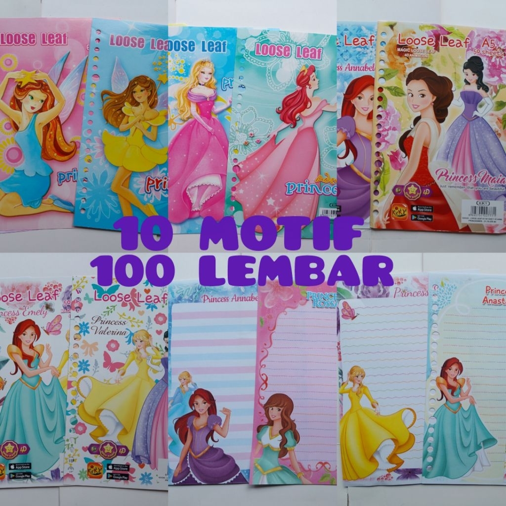 100 LEMBAR ISI BINDER A5 PRINCESS KIKY ( 1 PAK 10 MOTIF )