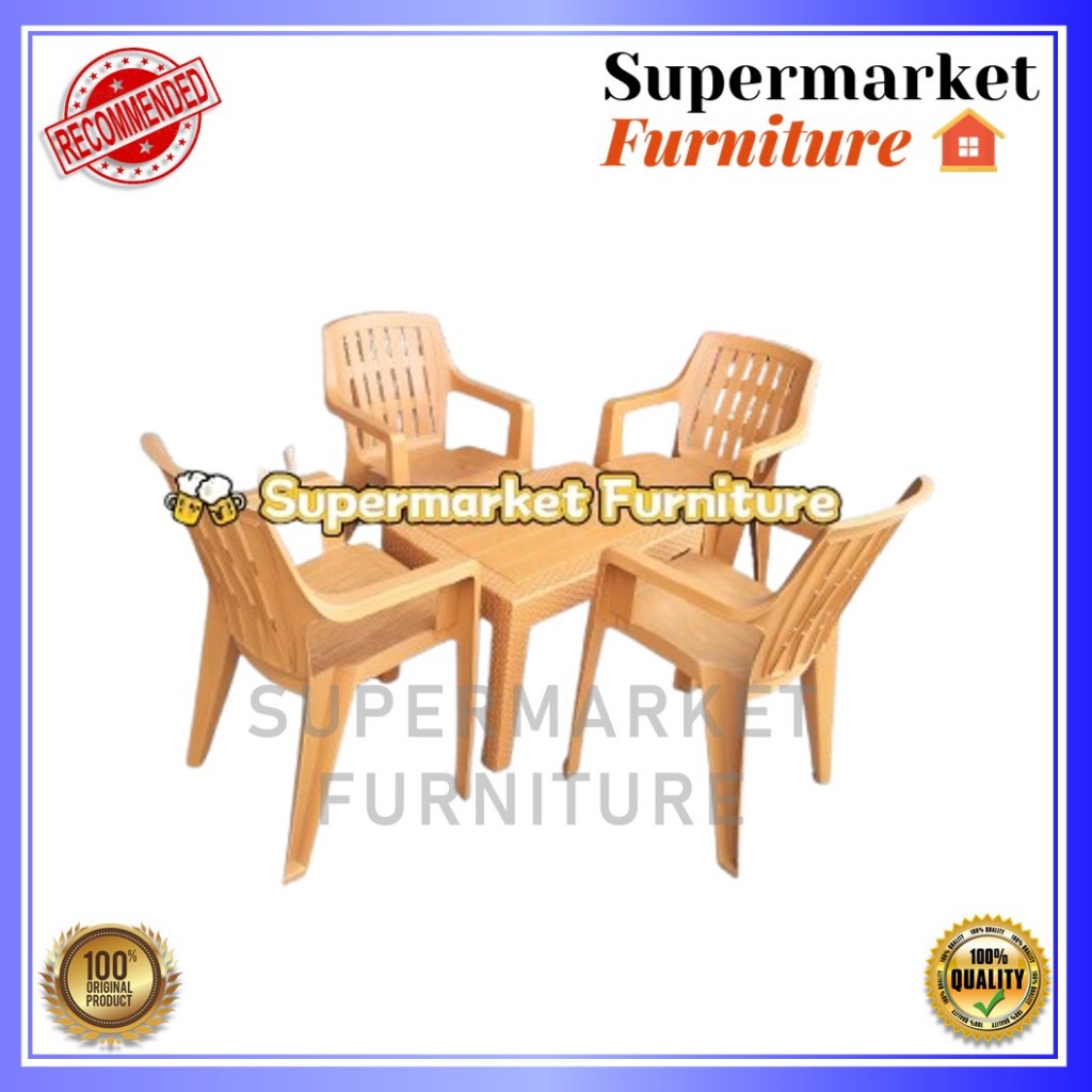 KURSI SET 4 KURSI PLASTIK TERAS OLYMPLAST KURSI TAMAN OL 507 W + MEJA PANJANG OSTR