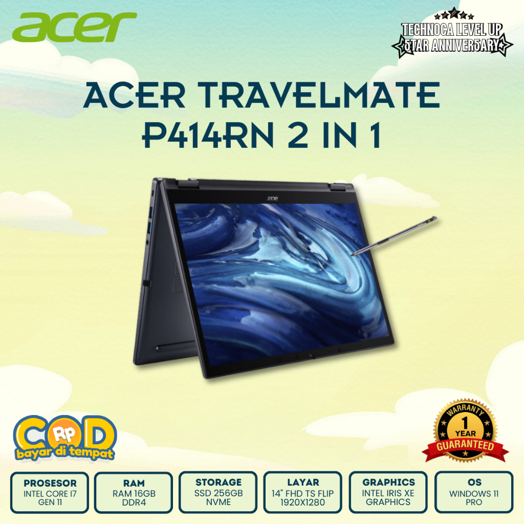 Laptop Acer  Travelmate 414RN Intel Core i7 Gen 11 RAM 16GB SSD 256GB Touchscreen Mulus Garansi 1 ta
