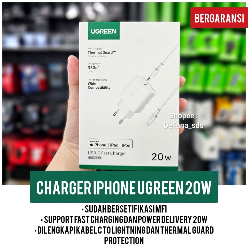 Charger Iphone Ugreen 20W dengan Kabel Lightning Garansi Resmi 1 Tahun Charger Ugreen 20W Charger Li