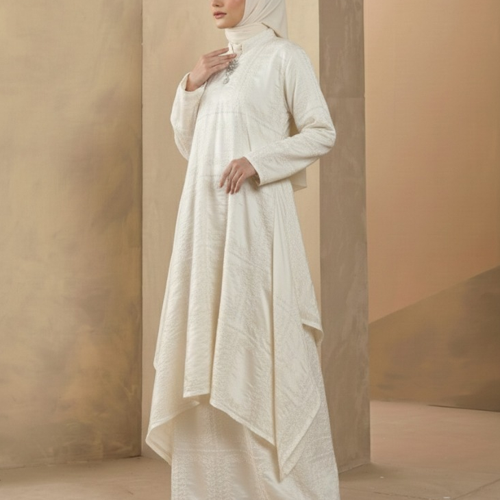 Aeni Hijab - Baju Muslim Wanita - Gamis Bodir Katun Bolong - Broken White