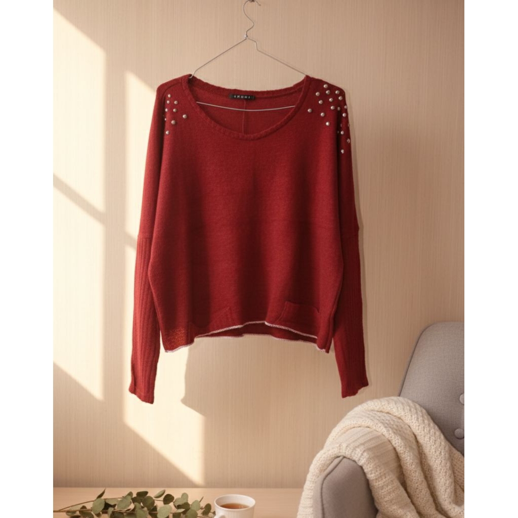 Sweater Rajut Ingni Crop dengan 2 kantong kanan kiri, super cute & nyaman dipakai