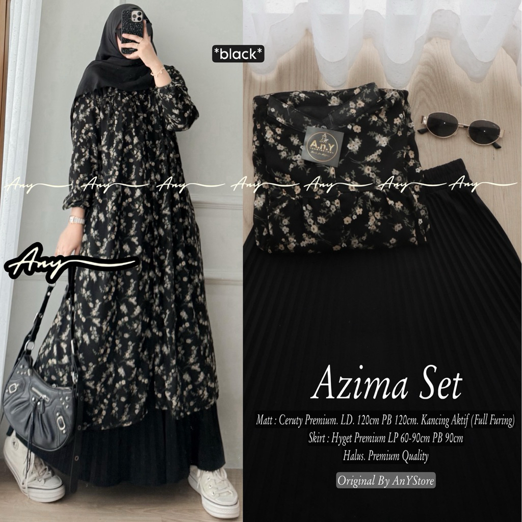 ready stok dan siap kirim azima setelan tunik dan rok plisket ori ANY