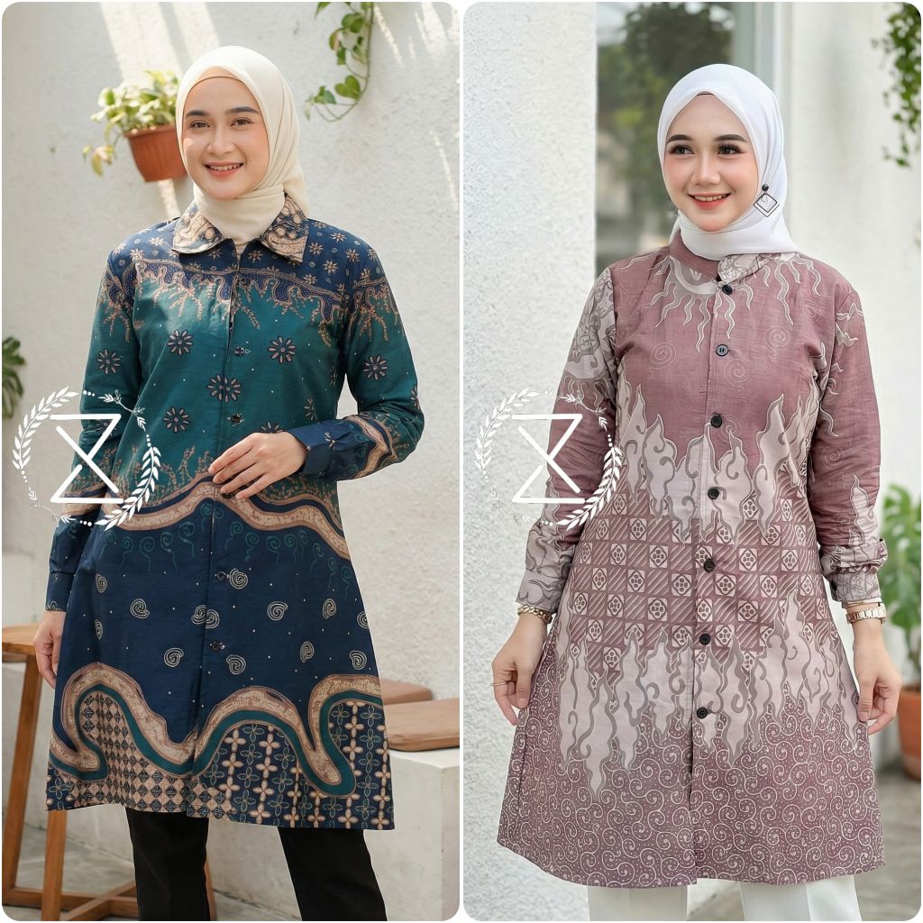 Batik Coupel Wanita | Batik Kerja Tunik | Tunik Batik Wanita Premium | Atasan Tunik Batik Busui | Ba
