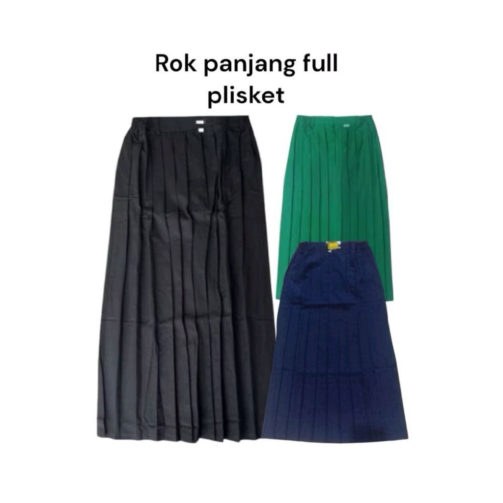 Rok full Plisket SD, MI, SMP, Mts warna Biru dongker, Hitam, dan Hijau MI