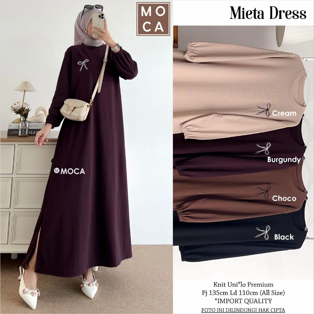 Mieta Dress Gamis Polos Jumbo Allsize Premium Knit Uniqlo Original Ori Moca Berlabel