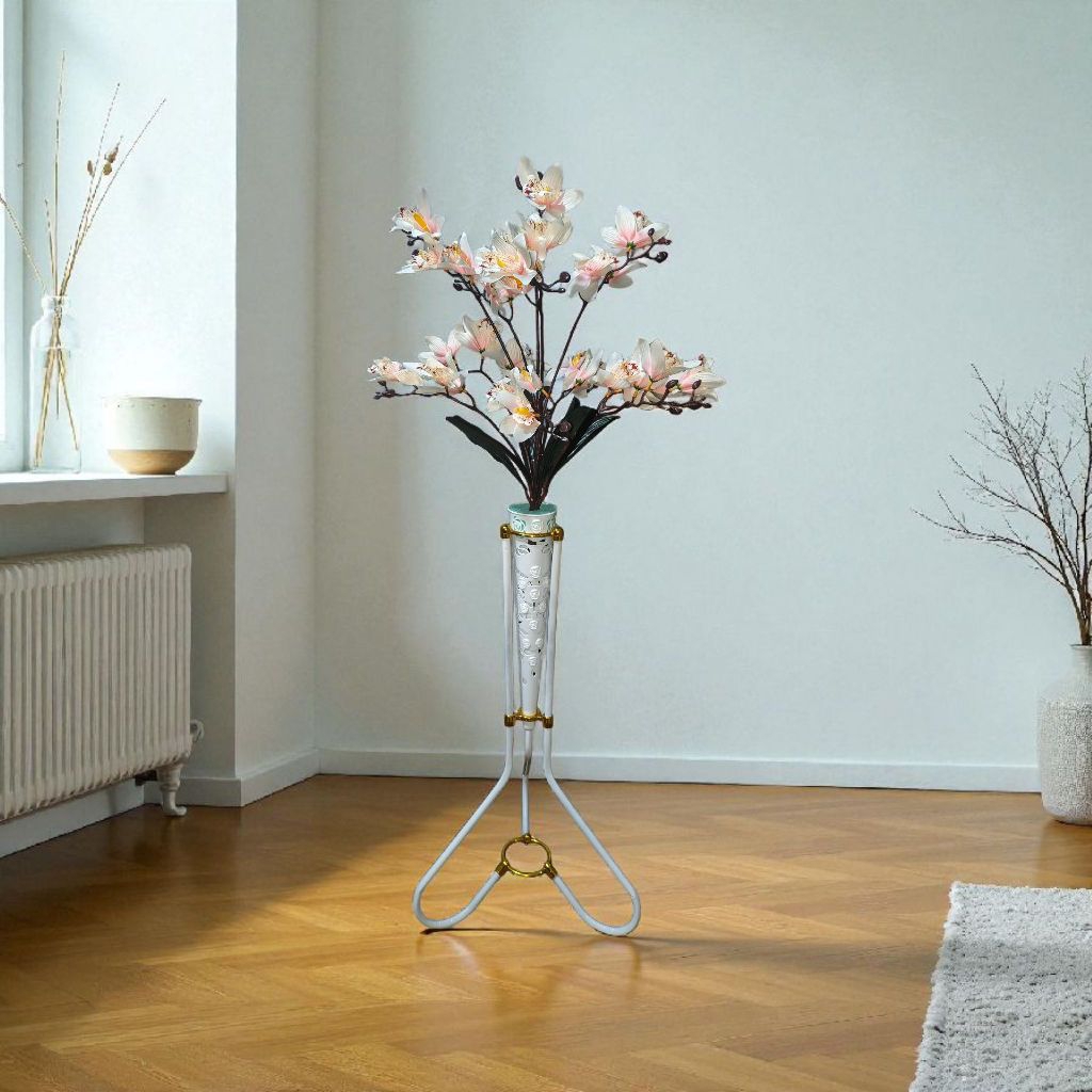 Bunga Anggrek Cymbidium Artificial Premium berikut dengan pot dan standing besi bunga hias bunga sud