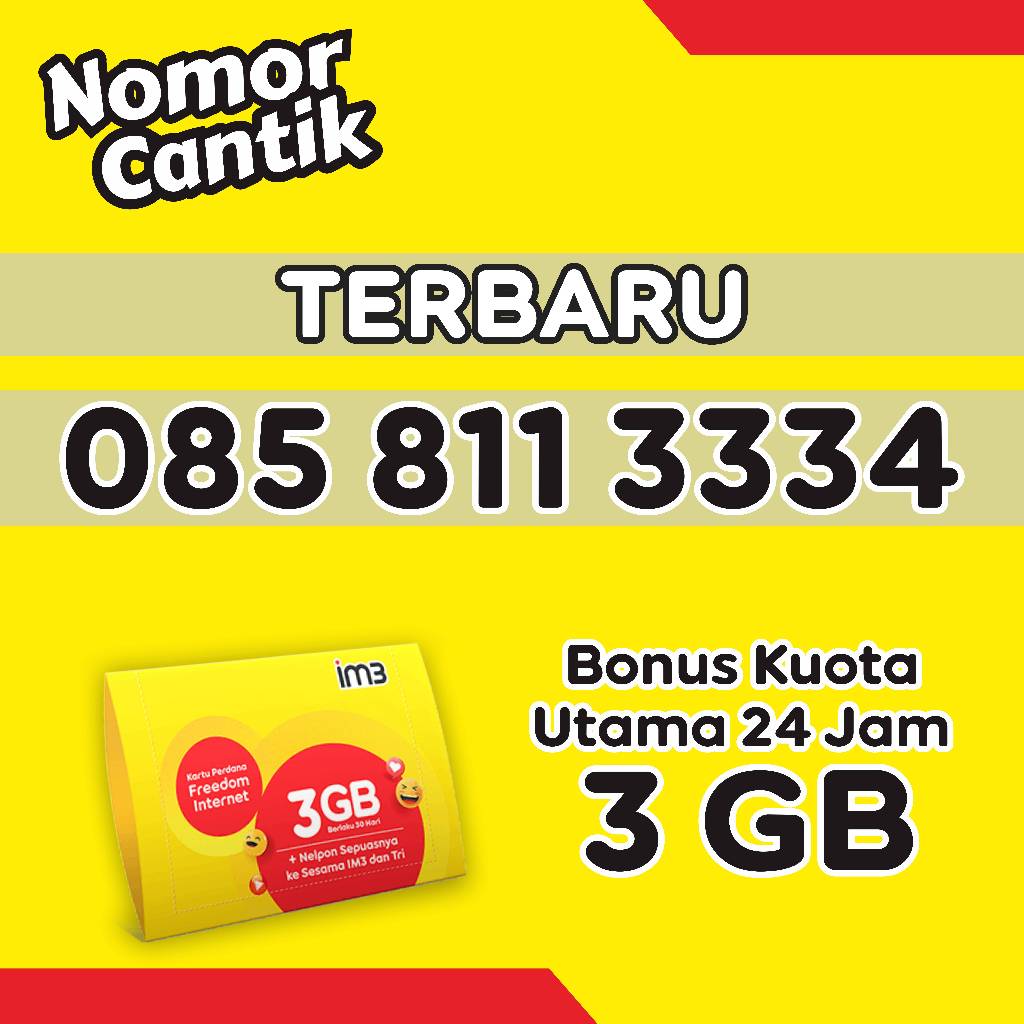 Kartu perdana indosat Nomor Cantik 11 Digit NOMOR CANTIK 3GB+Nelpon Sepuasnya ke Sesama IM3 dan Tri 