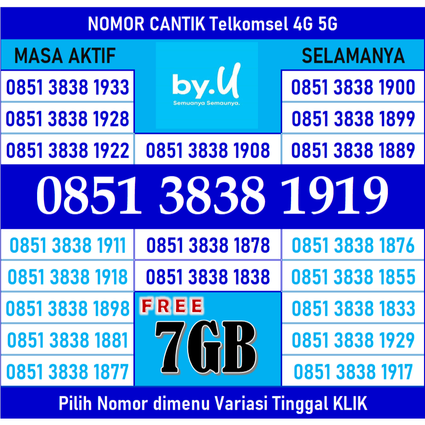 Kartu Perdana Nomor Cantik by.U Unlimited Masa Aktif – Jaringan 4G/5G Full Indonesia (byU 2)