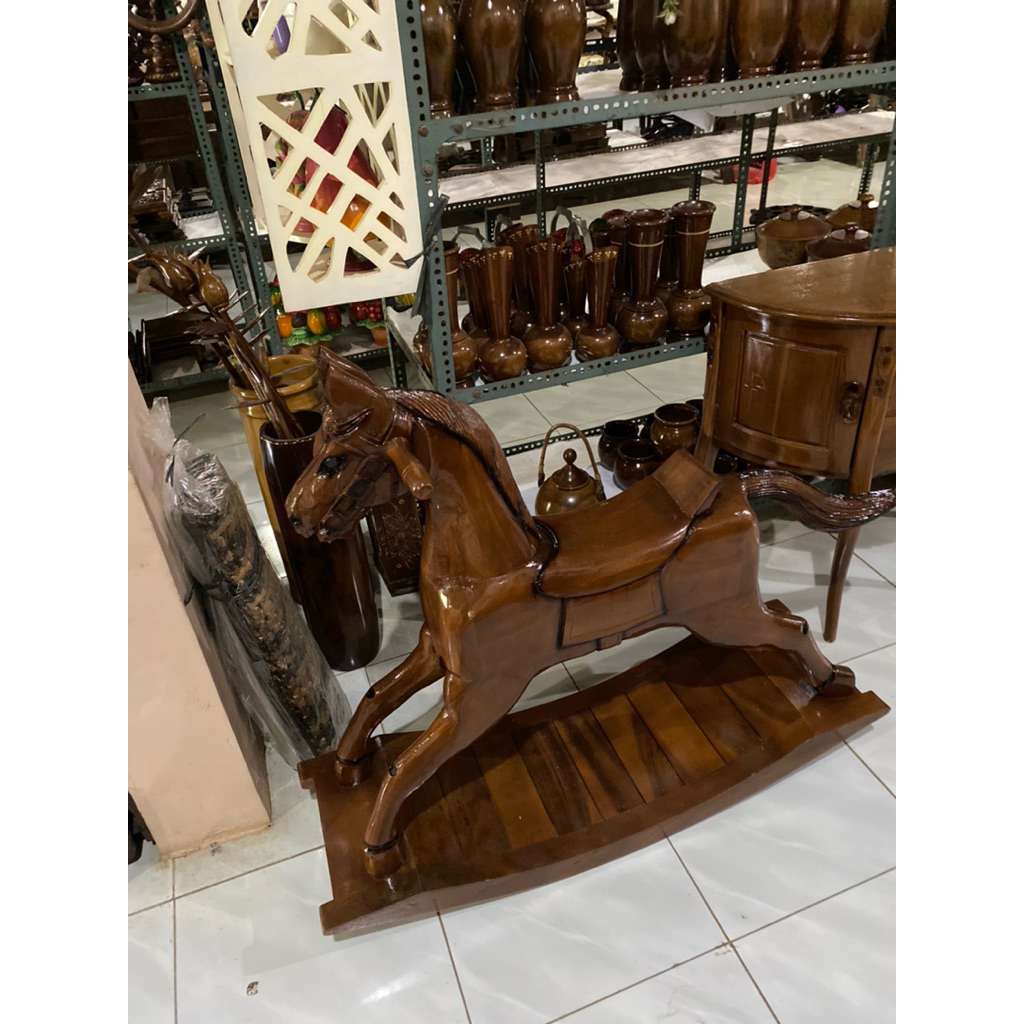 kuda goyang kayu jati mainan anak ukuran 100x85x33 awet kualitas no1