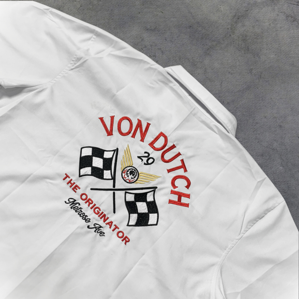 Workshirt Kemeja Von Dutch Vintage White 02 Motif Racing Authentic Original 100%