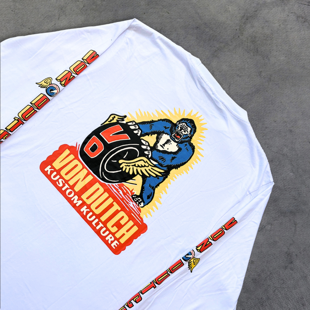 Kaos Von Dutch Long Sleeve White Monkey Racer 100% Cotton Authentic Store