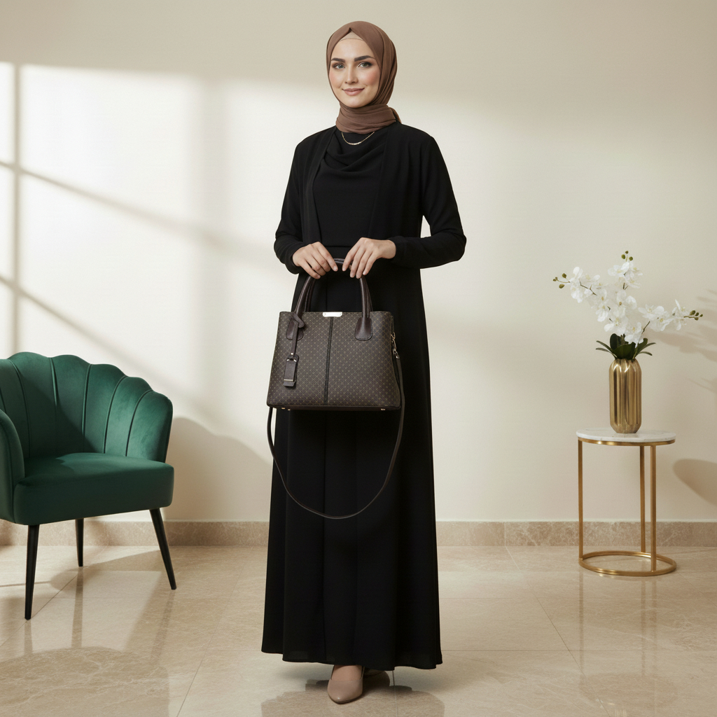 DRESS GAMIS SET ABAYA INNER DRAPERY DAN OUTER HITAM