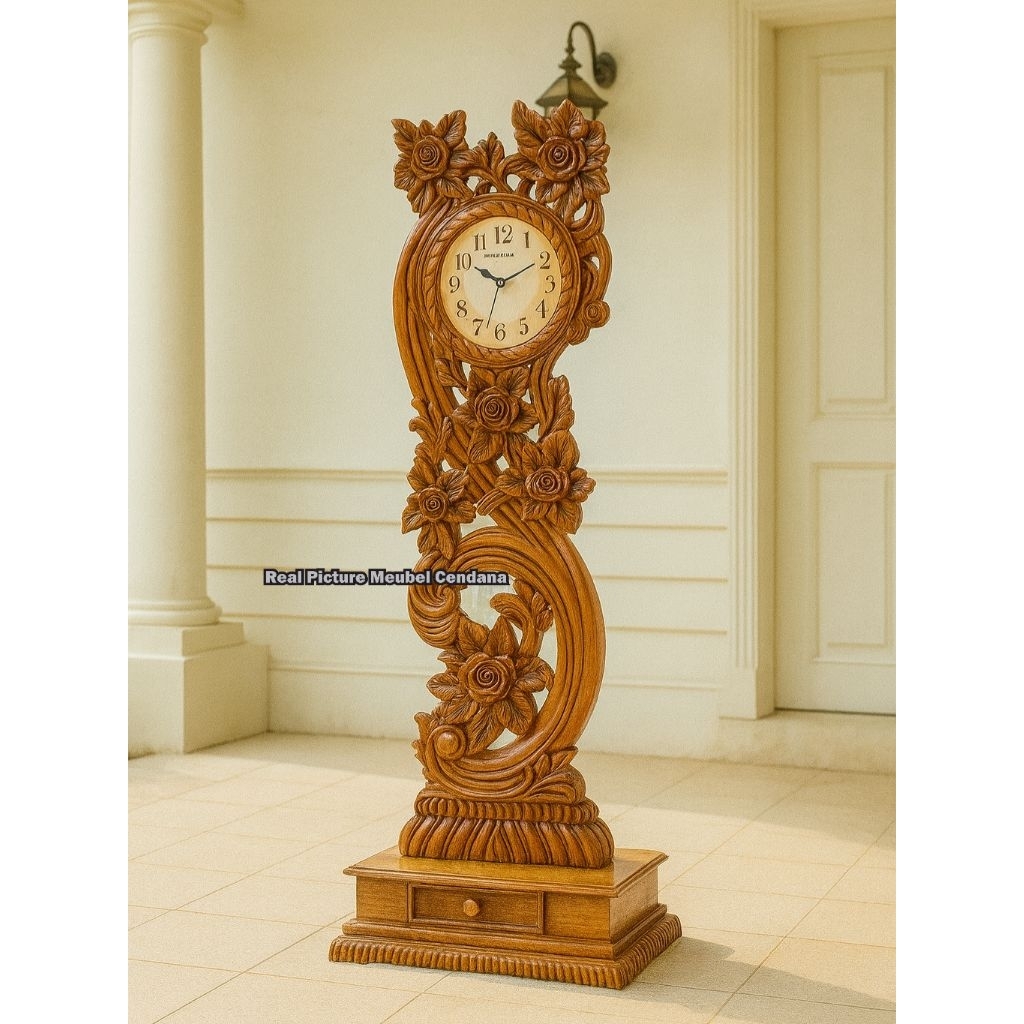 Almari Jam Kayu Jati Jam Kayu Jati Klasik Almari Jam Mawar Kayu Jati