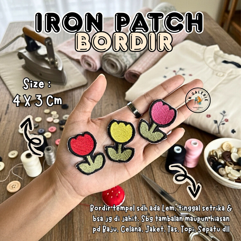 (SDH ADA LEM TINGGAL SETRIKA) Bordir Tempel Bunga Tulip Iron Patch Flower Bordiran Sticker Bordir St