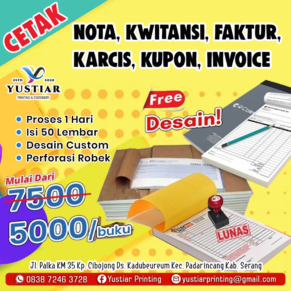 Cetak Nota/Kwitansi Custom 1 Ply 1/4 F4