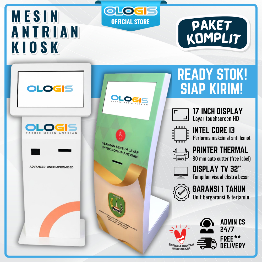 (PAKET KOMPLIT) Mesin Antrian Puskesmas Kiosk Touchscreen 17" Sistem Tiket Kelurahan Kecamatan