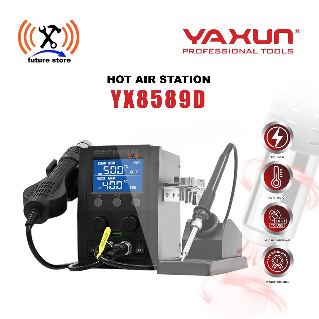 YAXUN YX8589D BLOWER HOT AIR ORIGINAL MESIN SOLDER UAP UNTUK REWORK IC SMD PCB DIGITAL CONTROL -BLOW