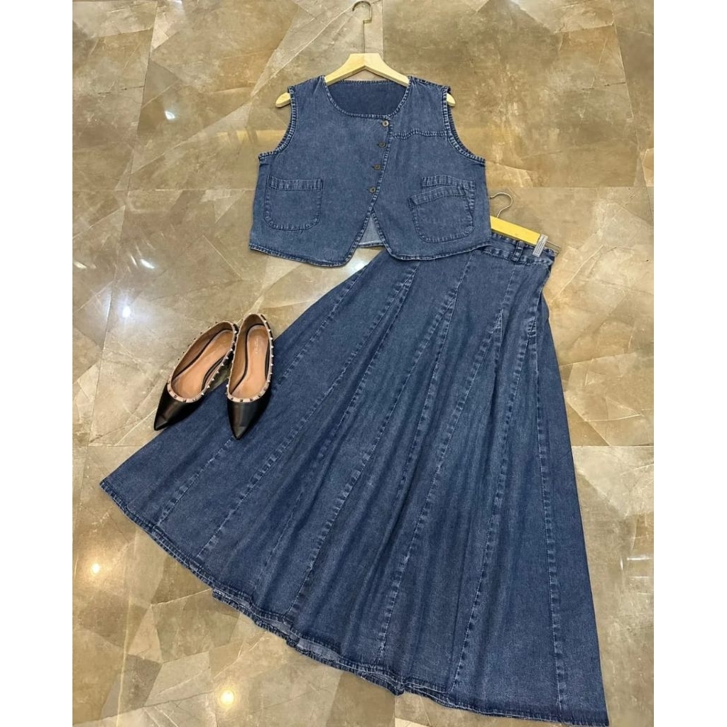Annaila | Alika | Diana Set Jeans Wanita | Setelan Rok jeans | vest jeans | Rok jeans | Blouse jeans
