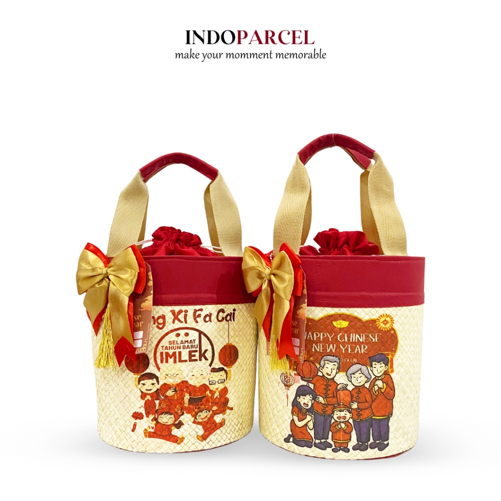 INDOPARCEL - Tas Parcel Tabung Imlek Anyaman Pandan Tas Bingkisan Gift Bag Tas Kado Decopage Special