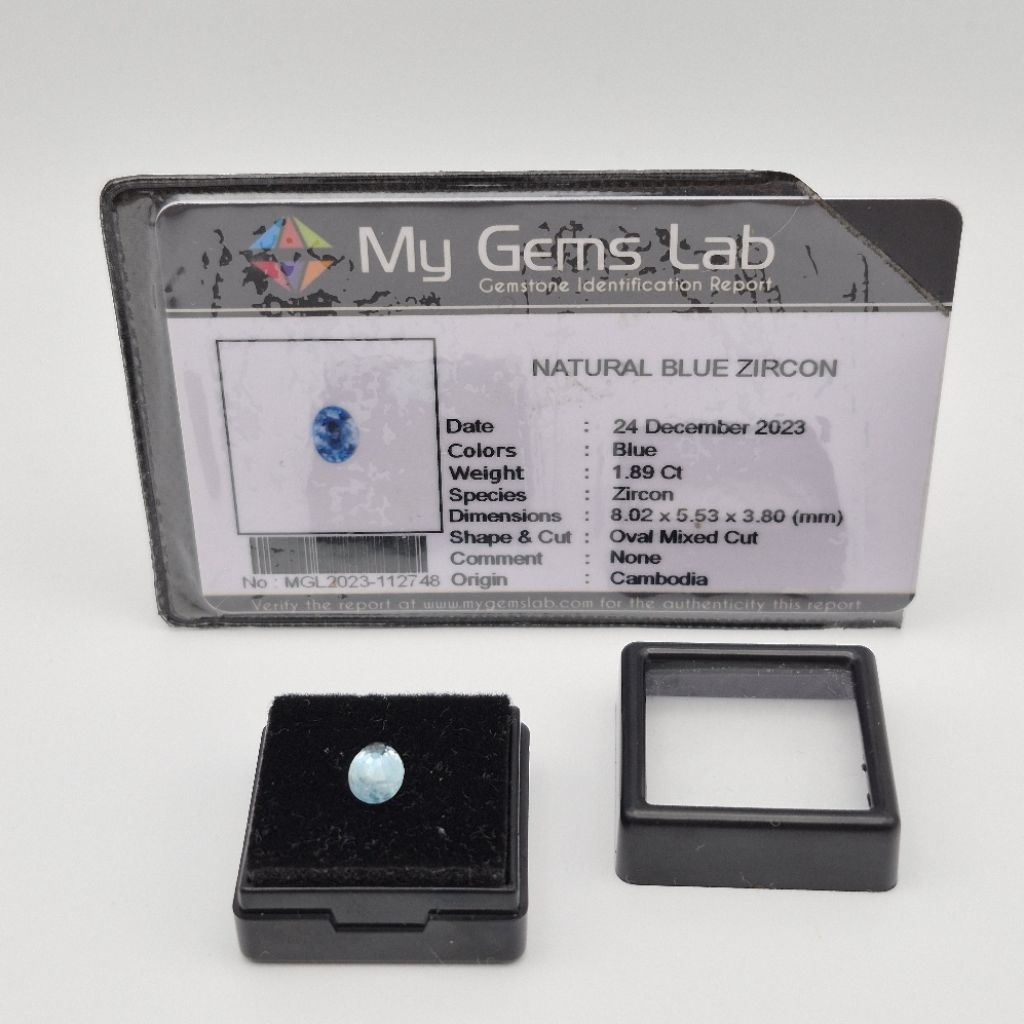 1.89 ct batu permata Natural Blue Zircon, permata natural blue zircon 1.89 ct dimensi 8.02x5.53x3.80