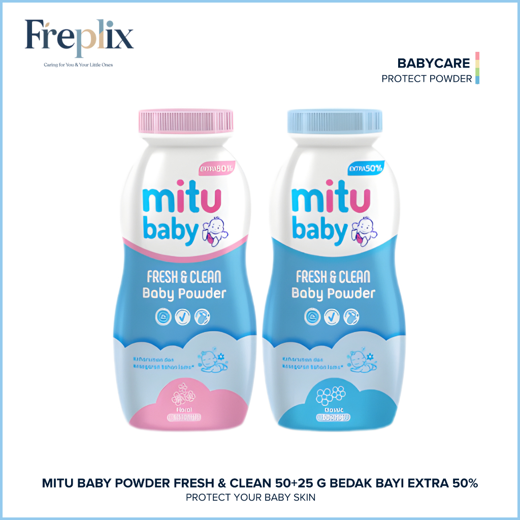 Mitu Baby POWDER Fresh & Clean 50+25 g  Bedak Bayi Extra 50%