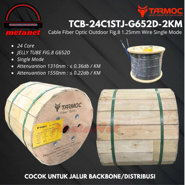 Tarmoc TCB-24C1STJ-G652D-2KM | Fiber Optic Cable G652D Fig-8 Jelly Tube 24 Core 2000m  Kabel FO 24C 