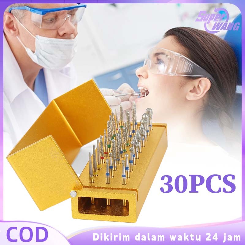 30pcs Dental Diamond Bur High Speed Mata Bur Gigi Dental Bur Set Dengan Bur Holder