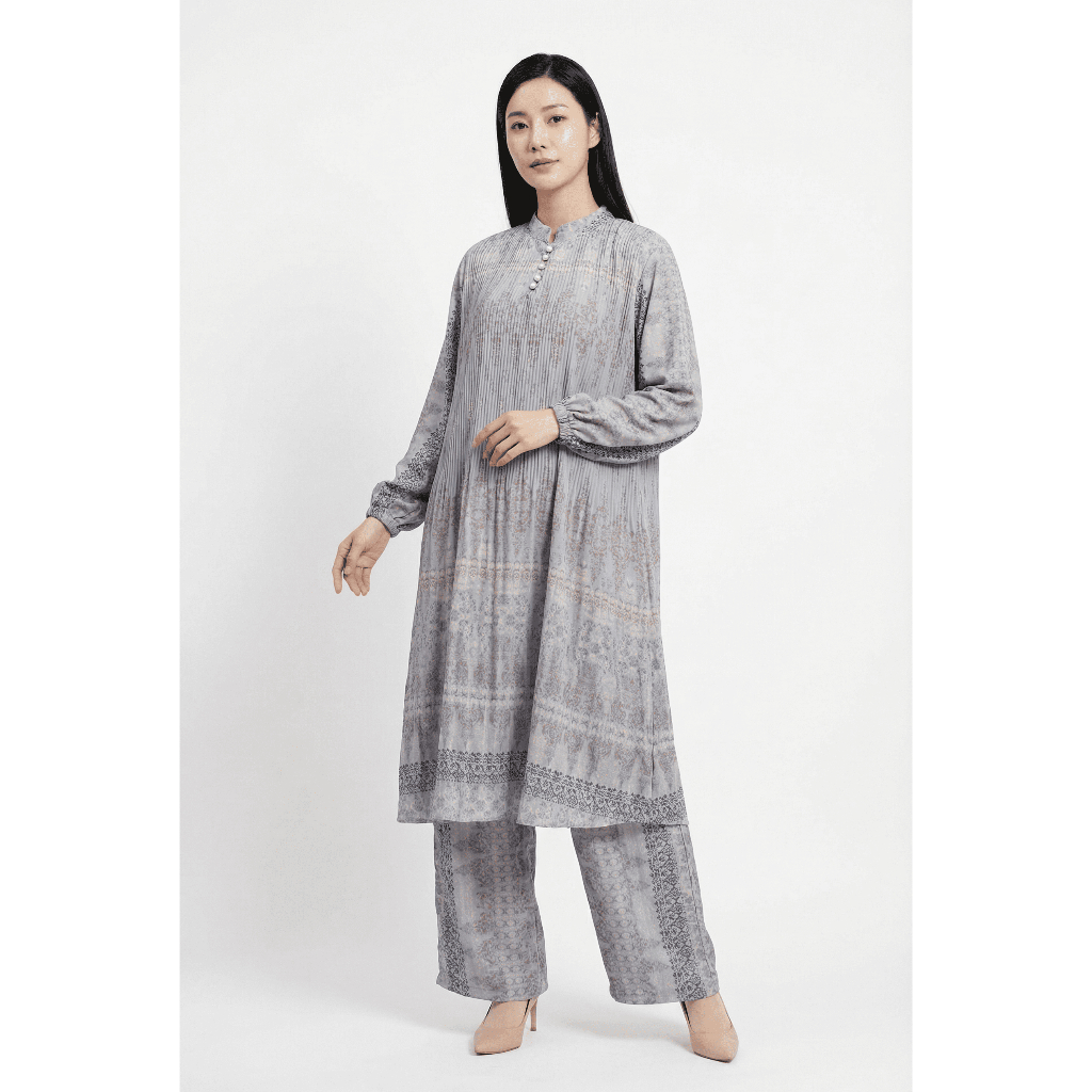 BEAMISH Gamis One Set Wanita Ceruti Plisket Bunga Printing *AG 3250205 | Lavender, Sage Green, Biru,