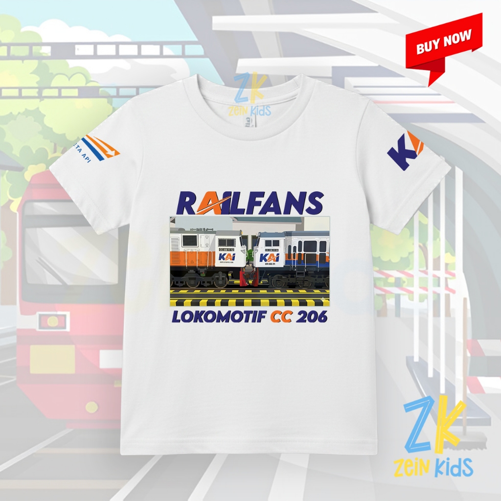 Kaos Baju Anak Lokomotif KAI CC206 / Kaos Anak RailFans Lokomotif KAI