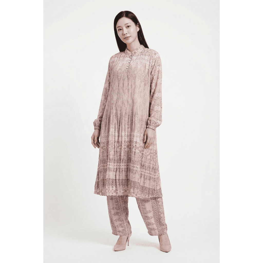 BEAMISH Gamis One Set Wanita Ceruti Plisket Bunga Printing *AG 3250205 | Lavender