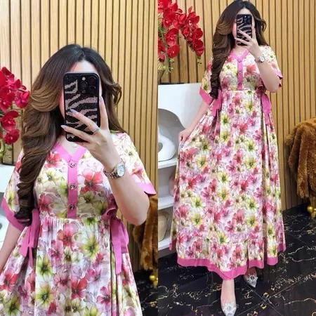 DAVINA LONG DRESS BUSUI RAYON LD110 / RAYON LONG DRESS MOTIF TERBARU / MIDI DRESS RAYON KEKINIAN / R