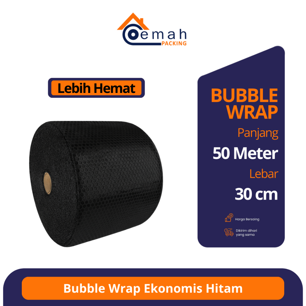 Bubble Wrap Ekonomis Hitam 30cmx50m Khusus Instant Bogor