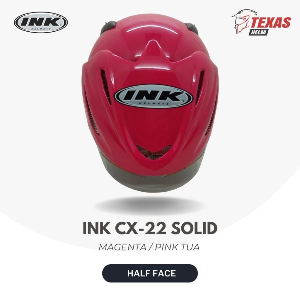 Helm INK CX22 Solid Magenta (Pink Tua) Original 100% - INK Helmet CX 22 Merah Jambu Half Face