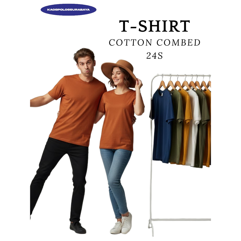 [KAOSPOLOS DEWASA] LENGAN PENDEK WARNA ORANGE BATA 100% KAIN COTTON COMBED 24S SIZE REGULAR - KAOSPO