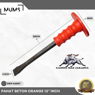 GROSIR TERMURAH Pahat Beton PETAK (U) Gagang Bulat 12" inch Heavy Duty / Betel Tatah Gepeng Baja Tem