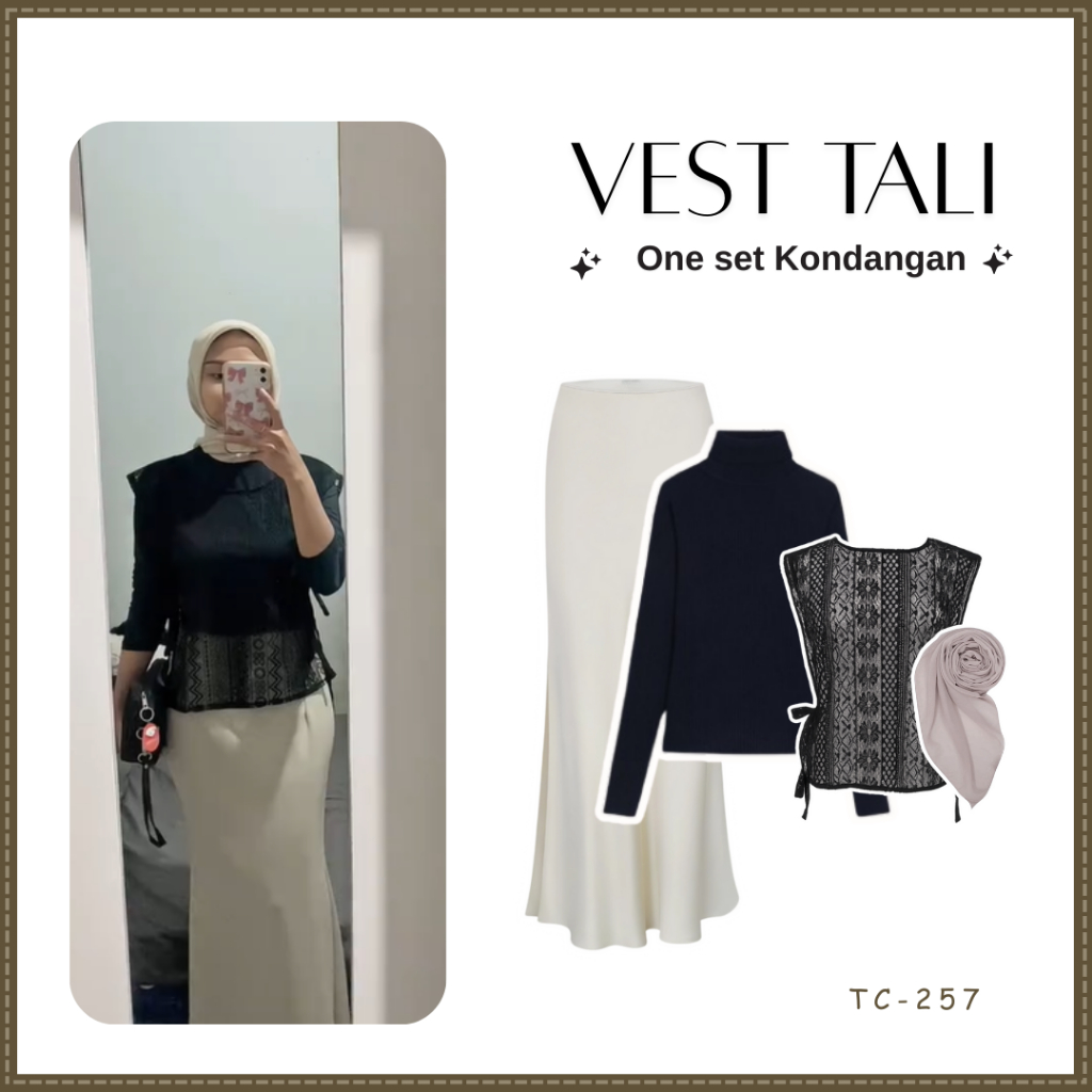 Outfit Wanita Kekinian ( Outer Brokat + Manset + Rok Duyung + Jilbab ) One set Kondangan SET TC-257