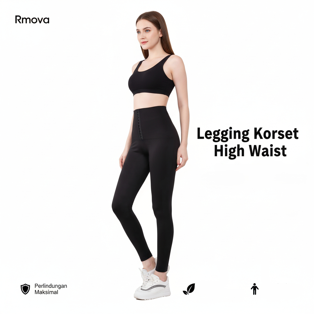 Korset Wanita Legging Panjang 3 Kancing High Waist Hitam Pelangsing Perut S-XXL Super Elastis
