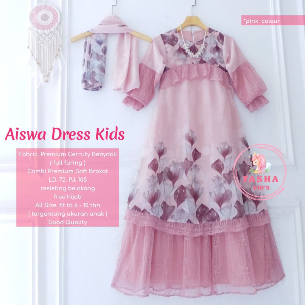 Fasha Kids - Aiswa Set Gamis Hijab anak 6-10 tahun