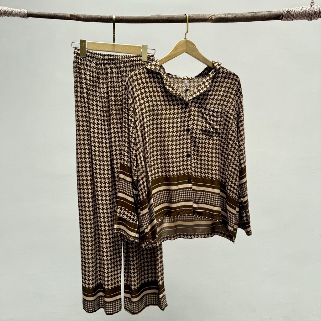 Gingham Set Pajamas Lengan Panjang