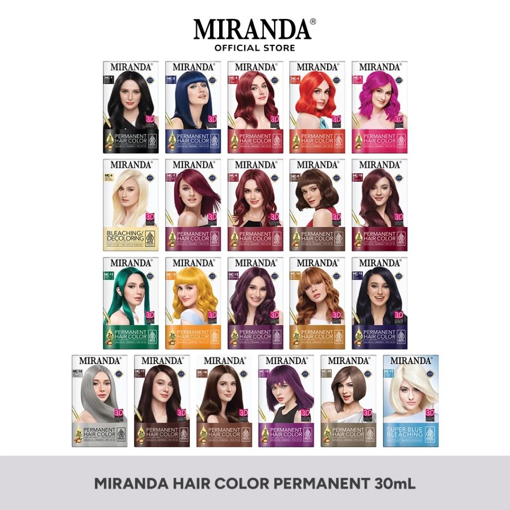 Miranda Permanent Hair Color 30ml | Cat Rambut Tahan Lama Pigmented Semir Berbagai Warna | Black Blu