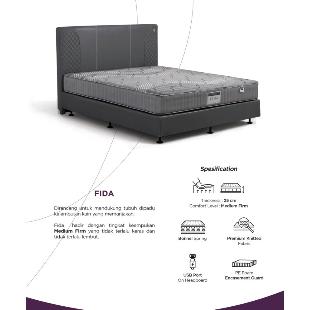 SPRINGBED MERK ANGEL TYPE FIDA tebal kasur 25 cm UKURAN 160,180 X 200CM , SET , HANYA KEPALA KAKI AT