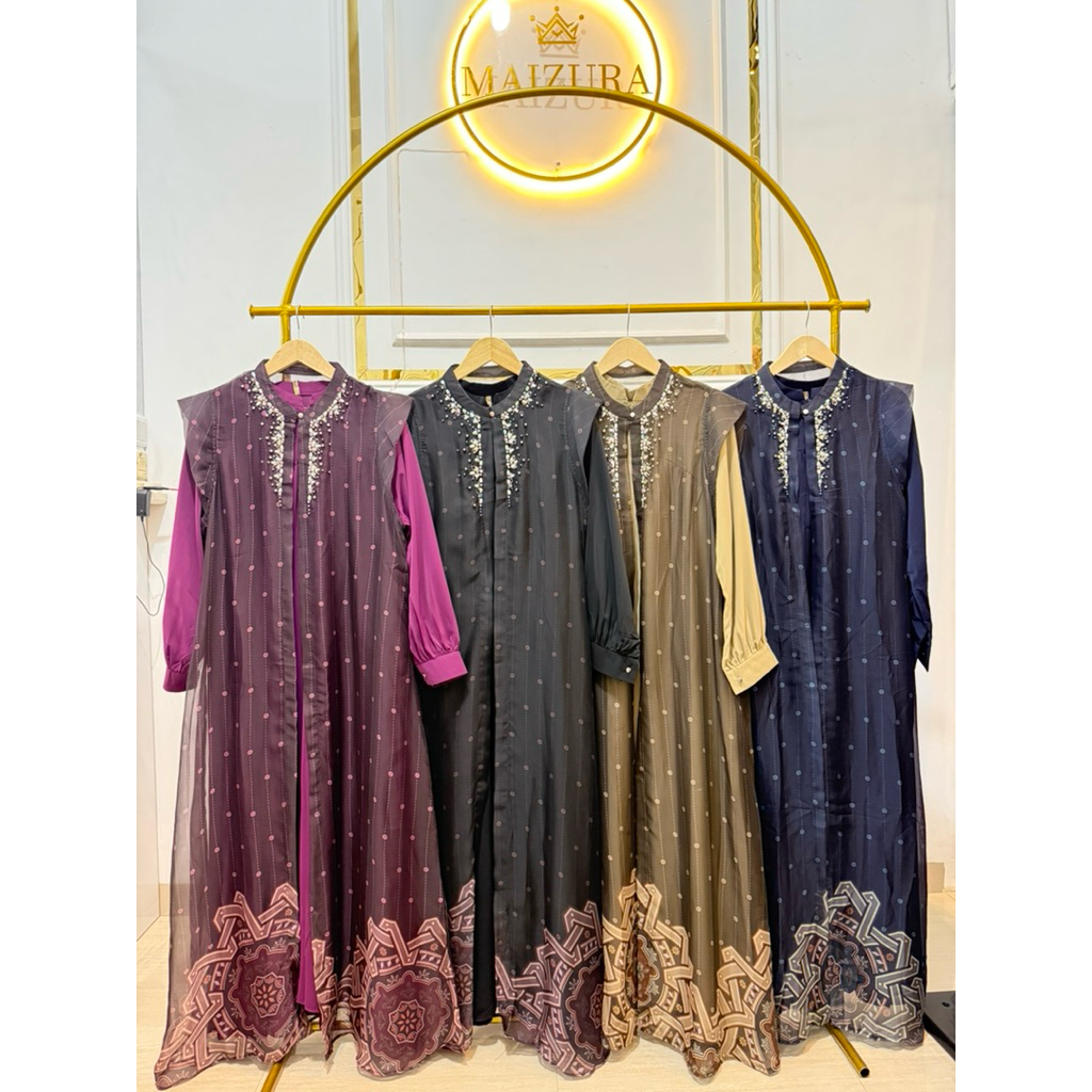 One set inner outer dress gamis payet anggun mewah pesta Lebaran