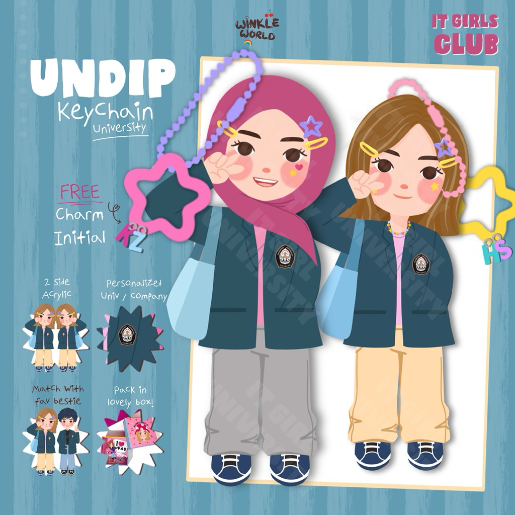 Winkleworld Keychain It Girls UNDIP Universitas Diponegoro Package / Gantungan Kunci Akrilik Univers