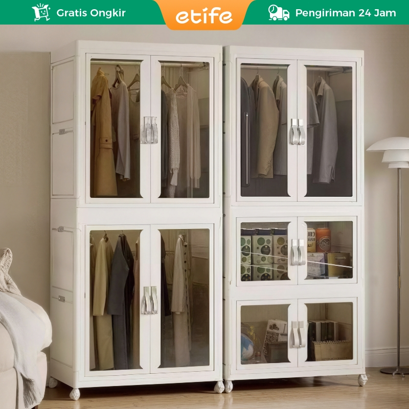 E-TIFE Lemari Pakaian Plastik Besar Jumbo Lemari Baju Gantung Anak Lemari Plastik Susun Storage Box