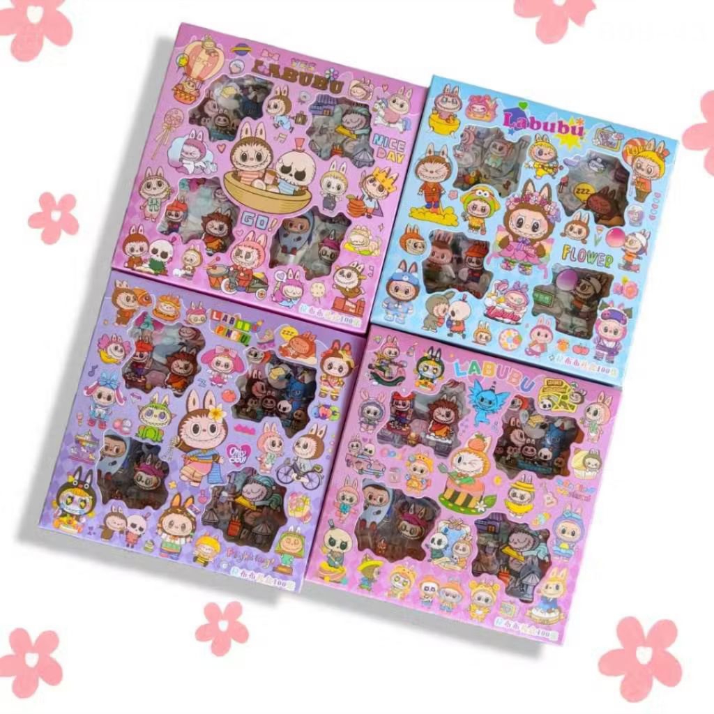 100pcs/box Sticker Labubu, cute Labubu sticker, stiker Labubu tahan air